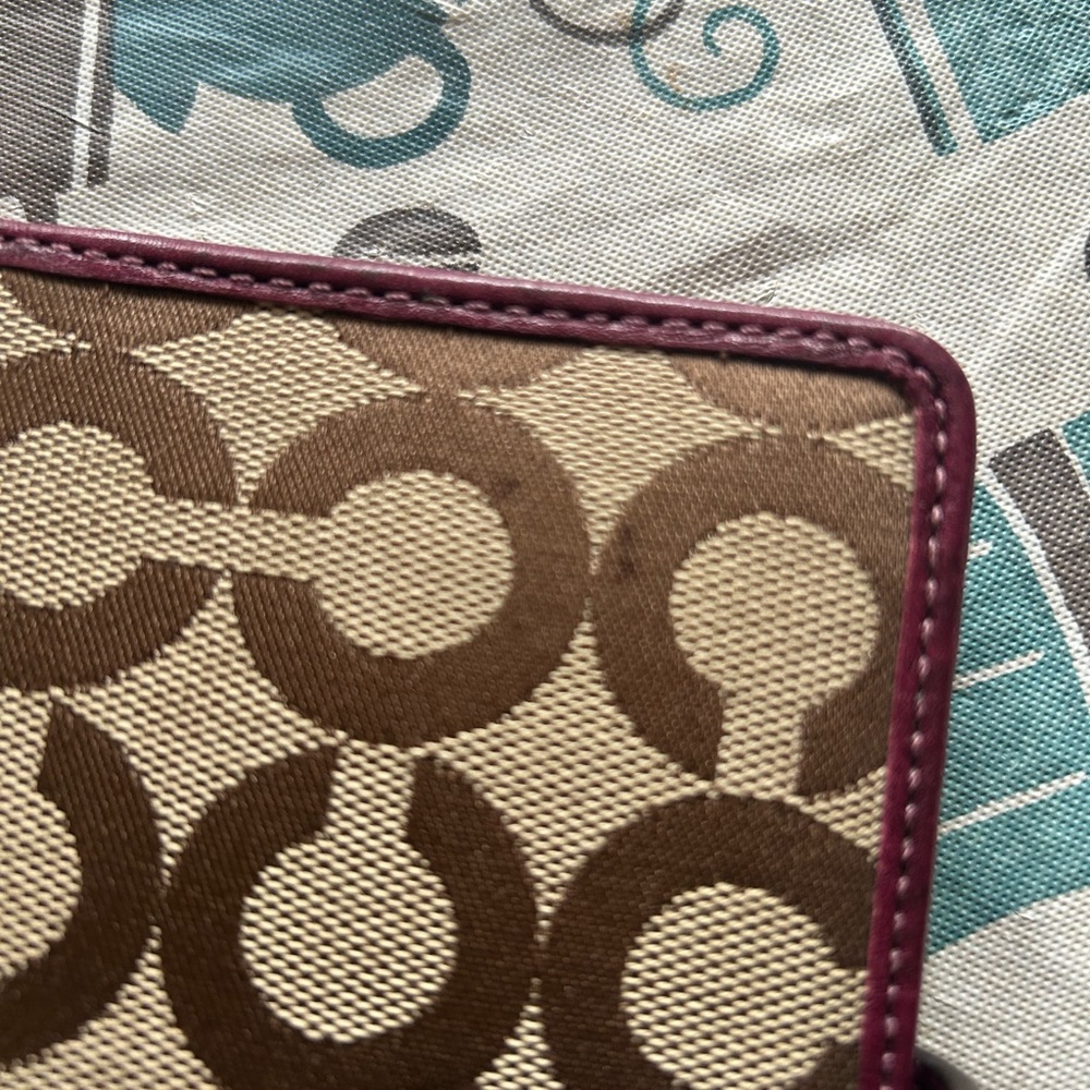 Coach Tan and Burgundy Patterned Wallet - Picture 6 of 6